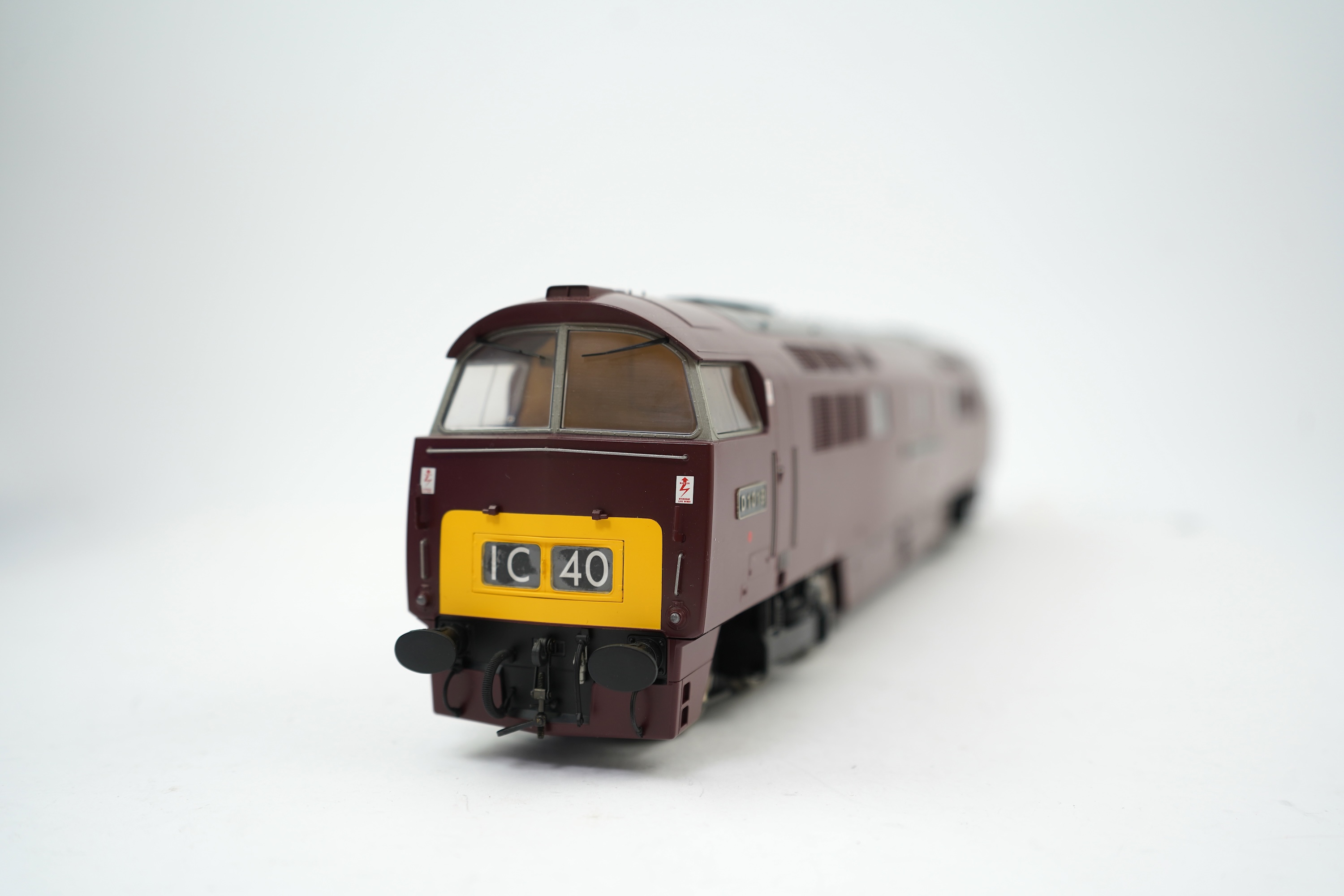 An 0 Gauge Heljan model Class 52 Western Challenger D1019 Co-Co diesel hydraulic locomotive, powered for two rail operation, with original box.
